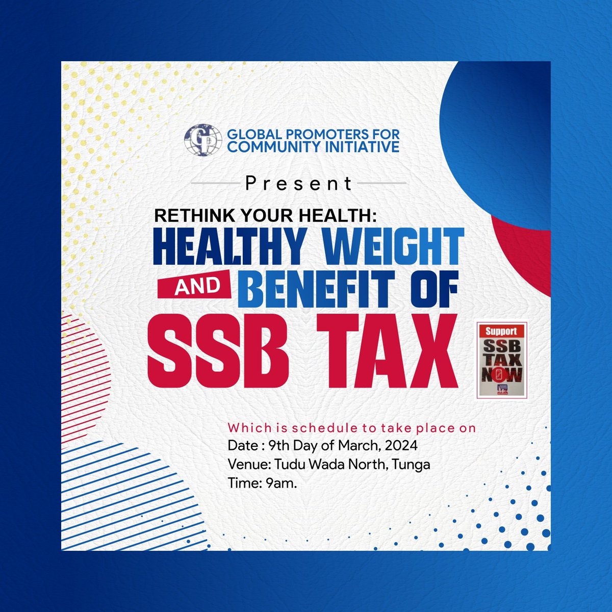 As we r celebrating IWD,don't let us ignore a healthy living. Your health determines how far u will go on earth. Let us rethink our health for a healthy weight. @CAPPAfrica @ZamfaraNewMedia @WHONigeria @nighealthwatch. Join us tomorrow as we discuss the benefit of SSB Tax.