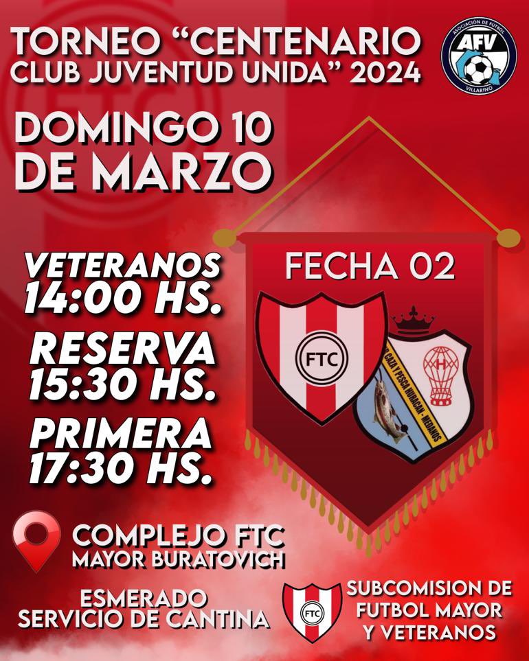 FTC_FutbolMayor's tweet photo. 🇦🇹⚽ FECHA 02 - TORNEO CENTENARIO CLUB JUVENTUD UNIDA 2024 ⚽🇦🇹
.
TENIS JUEGA DE LOCAL ANTE Club Caza y Pesca Huracan Medanos 
.
¡¡¡VENÍ A ALENTAR A TENIS!!!
.
🇦🇹❤️🇦🇹FTC🇦🇹❤️🇦🇹

#FTC #FutbolMayor https://t.co/b5J2pOM2Oc