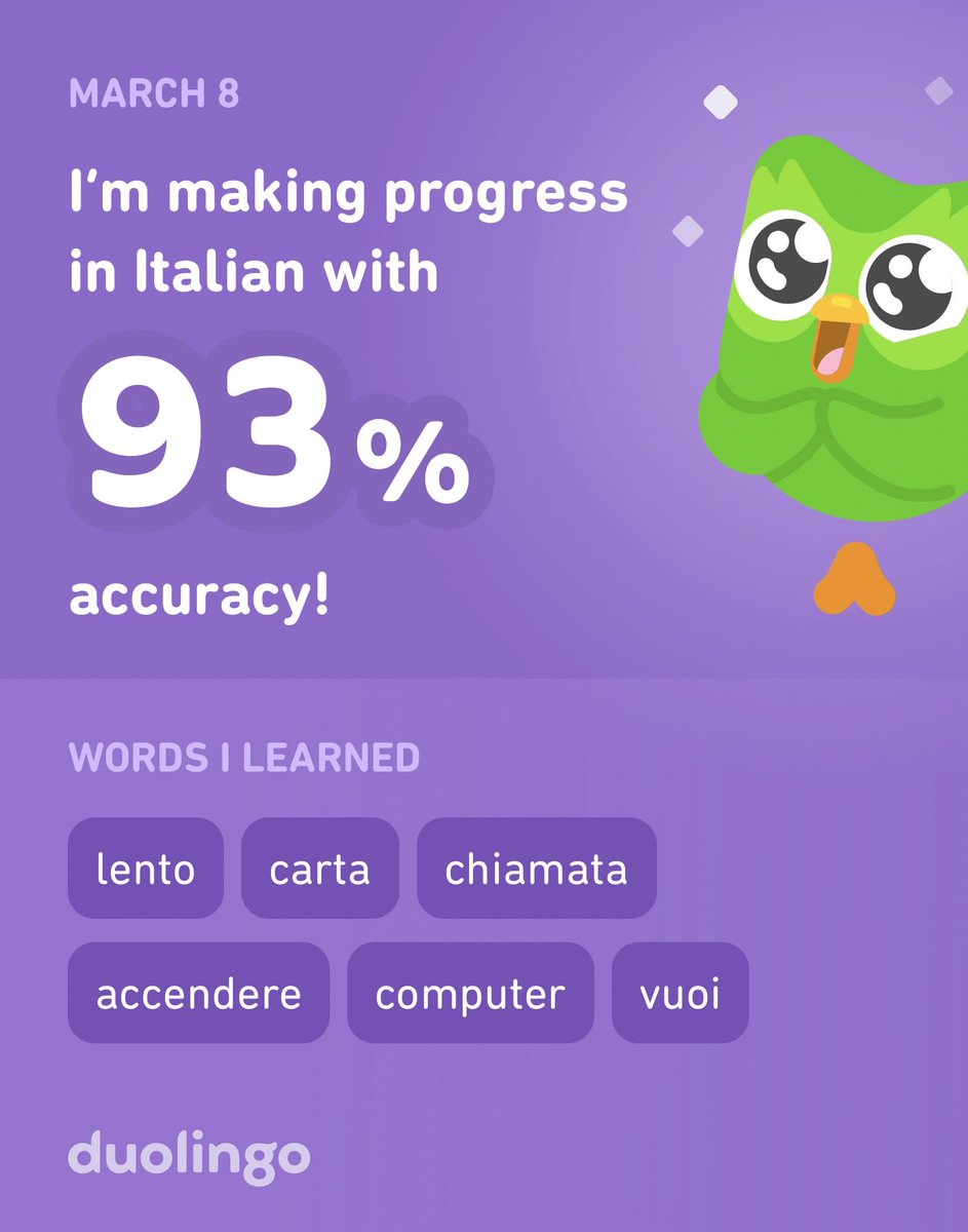I’m learning Italian on Duolingo! It’s free, fun, and effective. Now- when should I go to Italy?