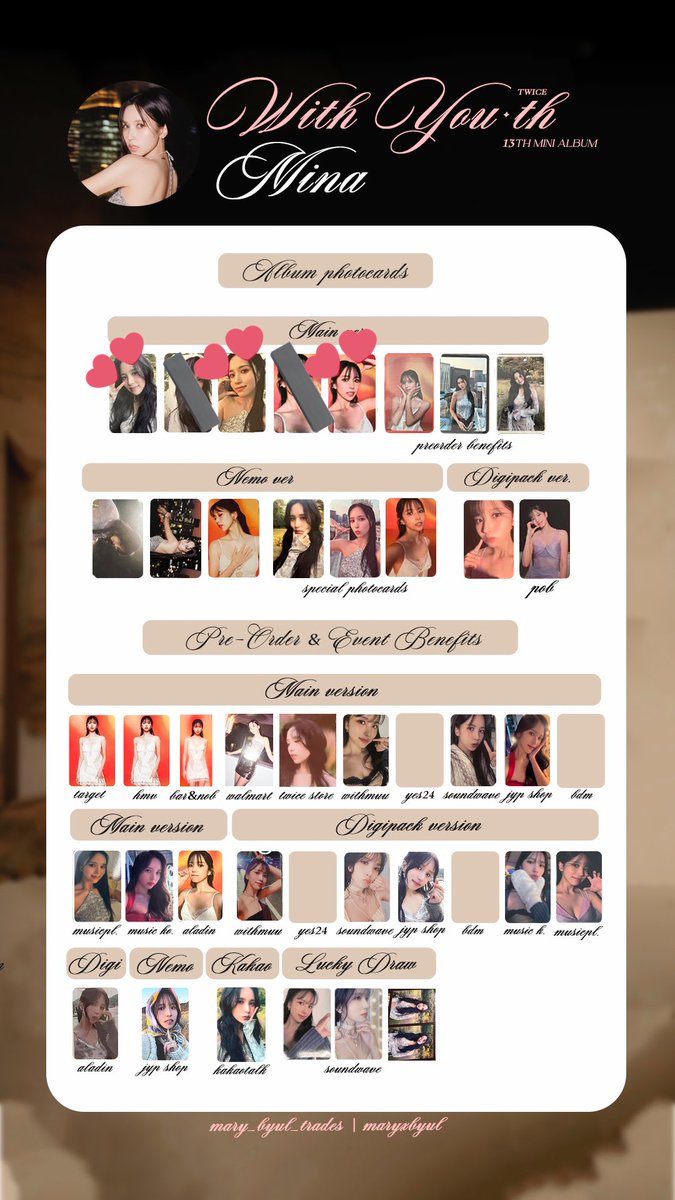 tsukinagasplits πΎπΆπ§‘π€ (@tsukinagasplits) on Twitter photo WTT>
Have> Signed Twice Chaeyoung (2x) and Jeongyeon // Other PCs
Want> Signed Mina (priority) or Signed Jihyo
Everything else is up for grabs for Mina (looking for β€οΈβ€οΈ).
US and tracked shipping only please. Can also meet up in SoCal for in person trades.
<a href="/TWICE_trades/">TWICE trading and selling π</a> WTT>
Have> Signed Twice Chaeyoung (2x) and Jeongyeon // Other PCs
Want> Signed Mina (priority) or Signed Jihyo
Everything else is up for grabs for Mina (looking for β€οΈβ€οΈ).
US and tracked shipping only please. Can also meet up in SoCal for in person trades.
<a href="/TWICE_trades/">TWICE trading and selling π</a>