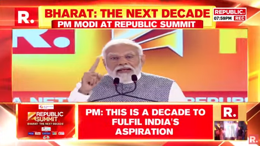 republic's tweet photo. #PMModiAtRepublicSummit | This decade is the most important decade of independent India so far: Prime Minister Narendra Modi
Tune in here to watch PM Modi's stirring speech at #RepublicSummit2024: https://t.co/JU7FOwMtvG
#PMModi #Republic #ArnabGoswami https://t.co/CvTel2A7d9