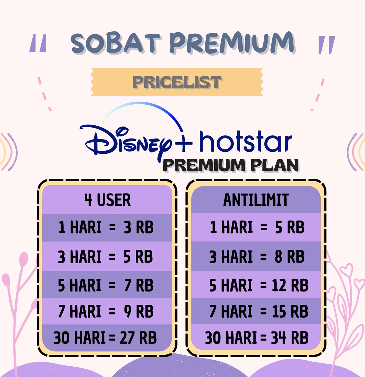 sanruise's tweet photo. ready kaa Disney+ Premium Plan lagi PROMO di @sobat_premium  ✨💖 bisa lgsg otp lohh kaaa! https://t.co/R4Dew1vdhf