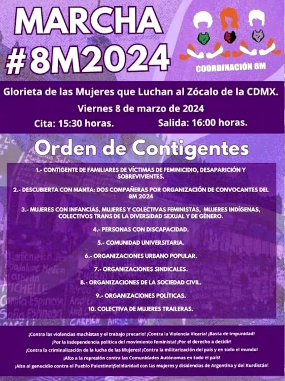 8MCDMX's tweet photo. ¡Únete a la marcha del 8M y hagamos historia juntas! Este 8 de marzo, te invitamos a levantar la voz y marchar por la igualdad de género, la justicia social y los derechos de las mujeres. #NiUnaMás #NiUnaMenos #8MCDMX #8marzo2024 https://t.co/MhsnwHQCCX