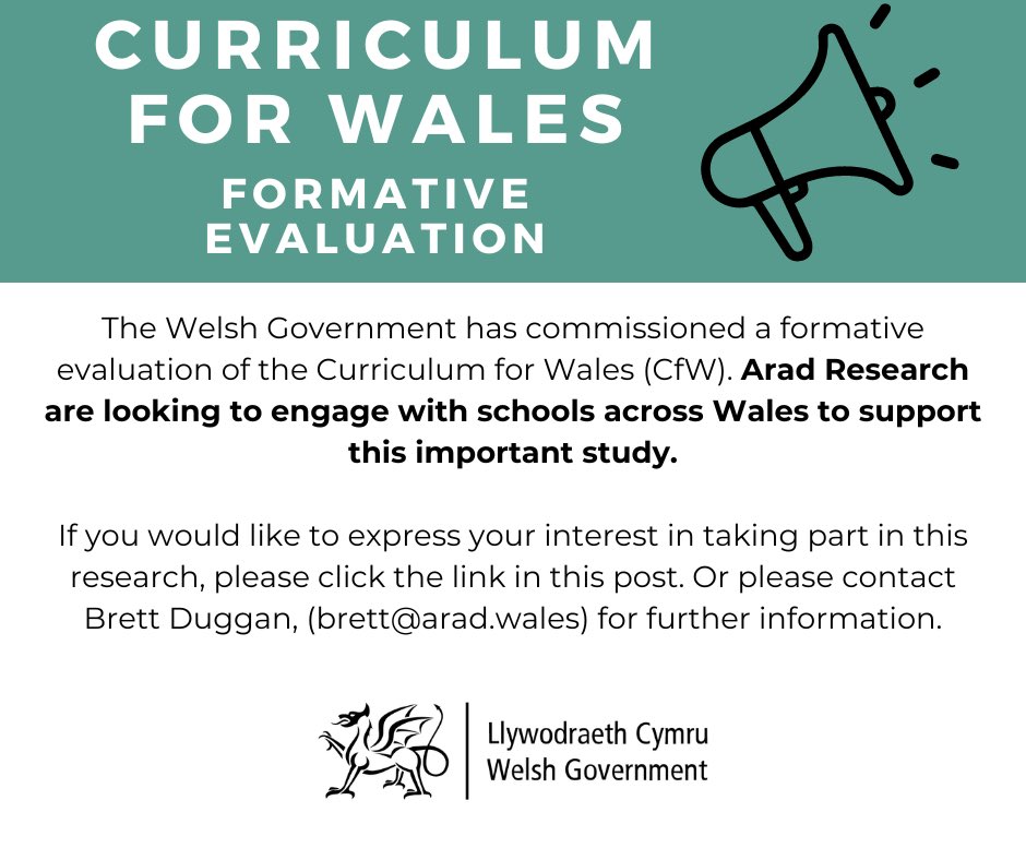 Headteachers and senior leaders: Arad Research is carrying out a formative evaluation of the Curriculum for Wales. We’re keen to hear from you. Click below for information on how to get involved and register interest <a href="/WG_Education/">Welsh Government Education</a> #curriculumforwales 

forms.office.com/Pages/Response…