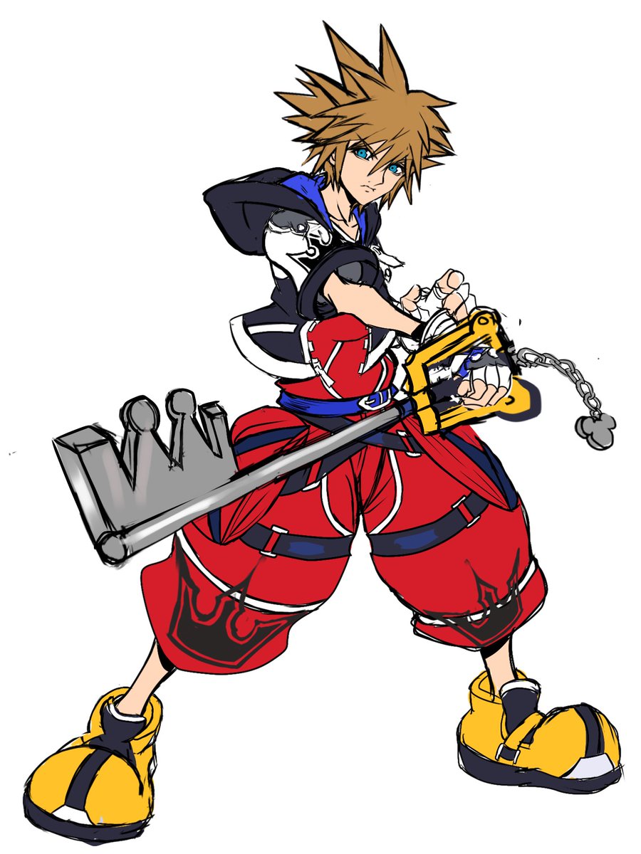 sora (kingdom hearts) 1boy male focus brown hair gloves fingerless gloves spiked hair blue eyes  illustration images