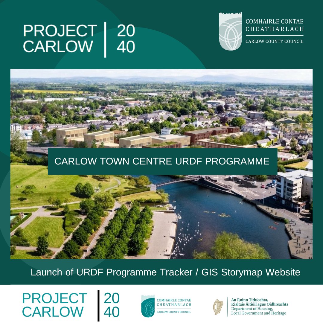 Carlow2040's tweet photo. Great news! The URDF team has launched their interactive GIS Storymap site. This user-friendly platform allows you to explore details of all URDF-funded projects including the Carlow Town Centre URDF Programme. 
Check out the Storymap directly at https://t.co/pHmRT8CjSz 
#Carlow https://t.co/JQWjfG91mE
