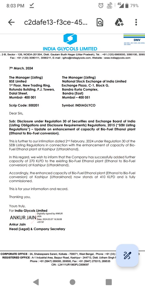 RealDebraj's tweet photo. India Glycol Ltd 🗼
Market cap - 1400 cr 💎
Pe - 14 🔥
Now - 800🌷
Target - 2000 soon✔️. ( SIP ONLY)
RErating Candidate 💰
🤞🌟enhancement of capacity of Bio-Fuel Ethanol plant 🌵☘️
#Multibagger #breakoutshare
#INDIAGLYCO https://t.co/TM41KE14LM