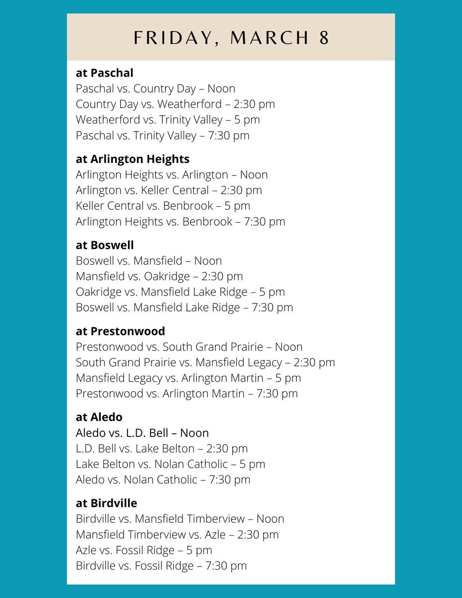 Weather has altered a few sites and games being played Friday in the DMMT. Please check below for the updated schedule.