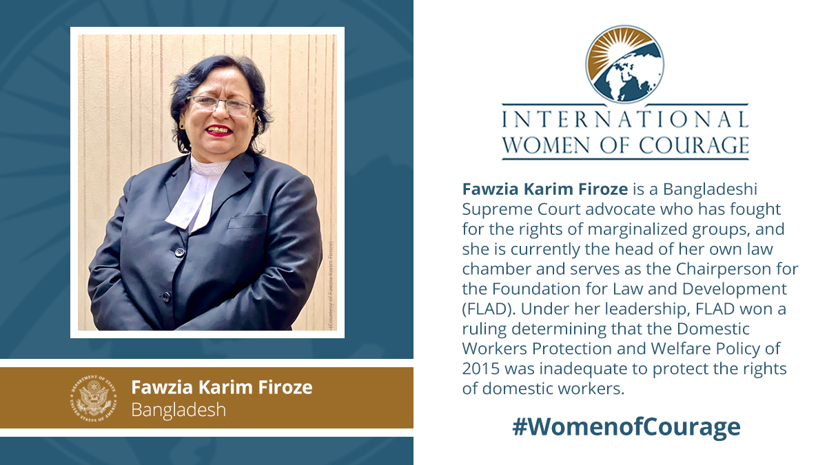 Happy International Women’s Day! We want to extend a sincere congratulations to Fawzia Karim Firoze and all the recipients of the 2024 International #WomenOfCourage! In case you missed it, you can view the #IWOC2024 ceremony and learn more about the 2024 awardees!