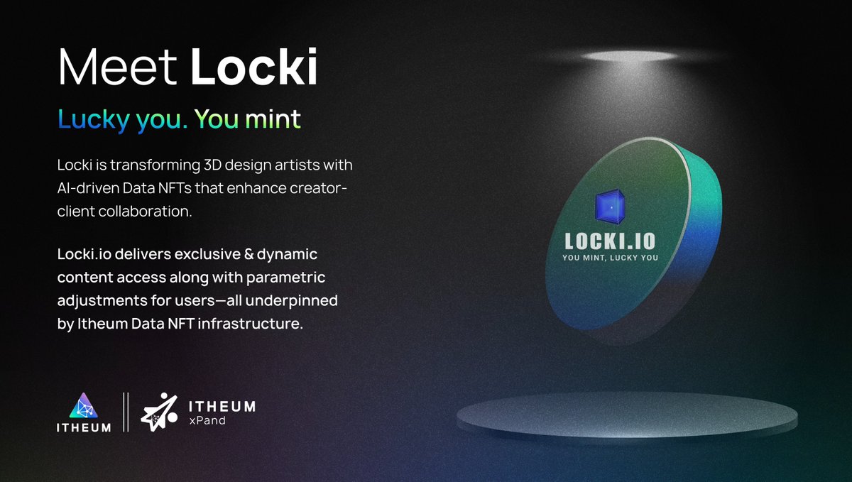 itheum's tweet photo. Introducing #Itheum xPand cohort member: @locki_u

Locki is redefining the standard for #3Ddesign with AI-driven NFTs, offering enriched online experiences, exclusive content access &amp; dynamic updates all powered by the #Itheum platform.

The #datarevolution is here. Let's go! 💪 https://t.co/hNipxBMGHW
