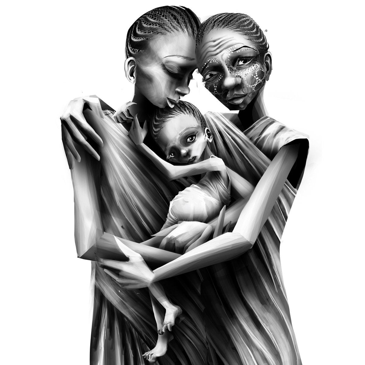 #InternationalWomensDay Laito, baby Maria & grandma Chacha; three of the incredible women I drew in Pibor, South Sudan whilst on a commission for @MSF about the difficulties in accessing maternity care in this remote rural region. More here👉 tinyurl.com/28e2j675
