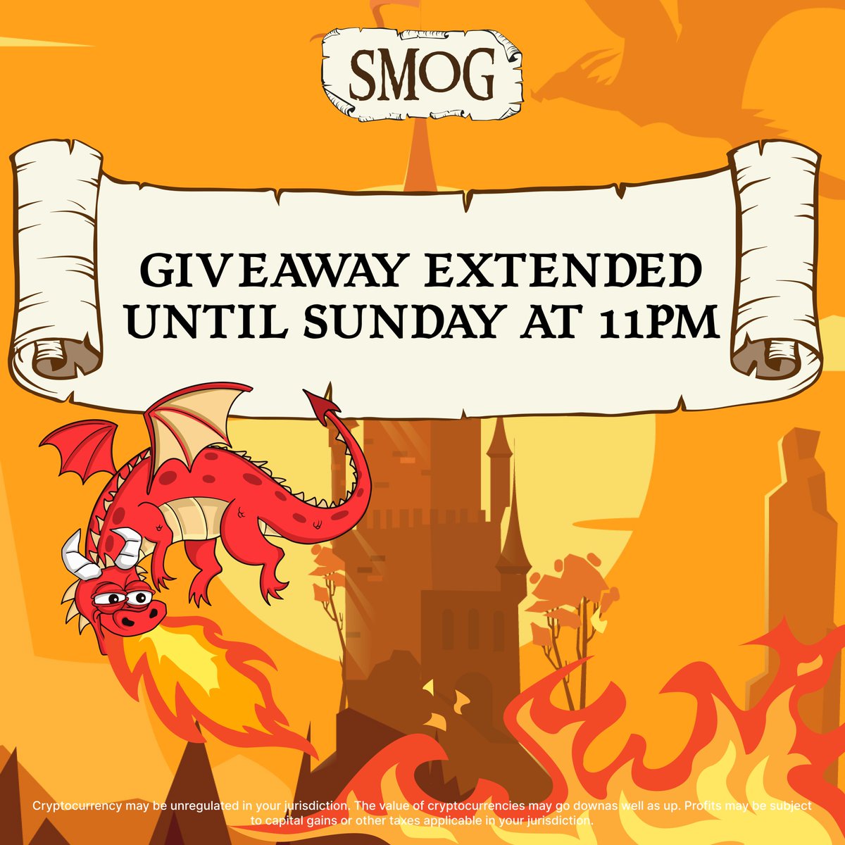 SMOGToken's tweet photo. 🚀 Great news for #Dragons! 

We're extending the Weekly #Giveaway until 
Sunday, 11 pm UTC! 🎉

Now, you have more time to win up to $5000 in $SMOG! 💰

But remember: we need 4K more followers for users to be eligible for the first tier of the prize #Giveaway! 
Let's keep pushing harder, #Dragons!

Like, Retweet, and Tag 3 Friends!