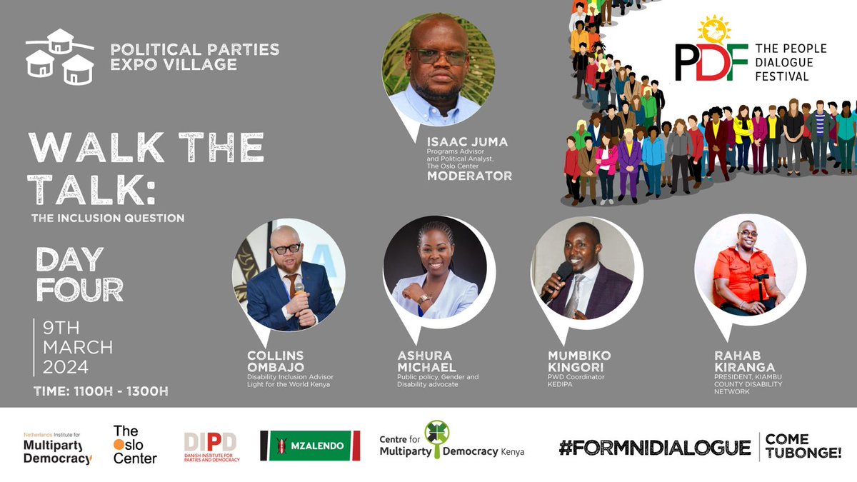 Wrapping up @thePDFestival with a thrilling finale tomorrow! Join SIDPAK consortium partners at the political parties village tomorrow, for an exciting panel discussion on WALK THE TALK: The Inclusion Question! #ComeTubonge . #FormNiDialogue. #PowerOfDialogueKE.