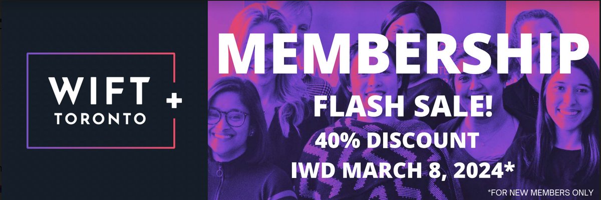 In honour of #InternationalWomensDay, @WIFT is holding a 40% flash sale on all new memberships! Take advantage of this incredible opportunity by using code 40iwd when purchasing a new WIFT membership today. Learn more about the benefits and sign up: wift.com/wift-toronto-m…