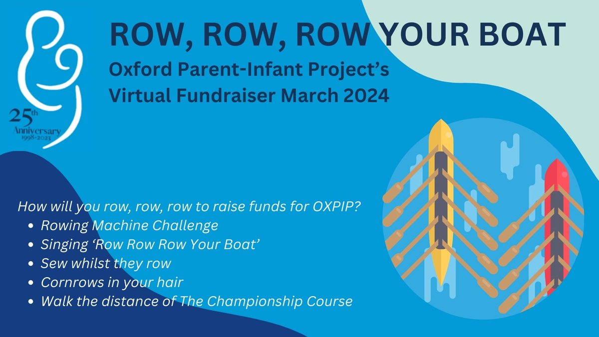 Oxpip's tweet photo. How will you 'Row, Row, Row Your Boat' to raise vital funds for The Oxford Parent-Infant Project, alongside this year's Boat Race?  https://t.co/oSnvpyUFFW https://t.co/aFkiZVzeT7