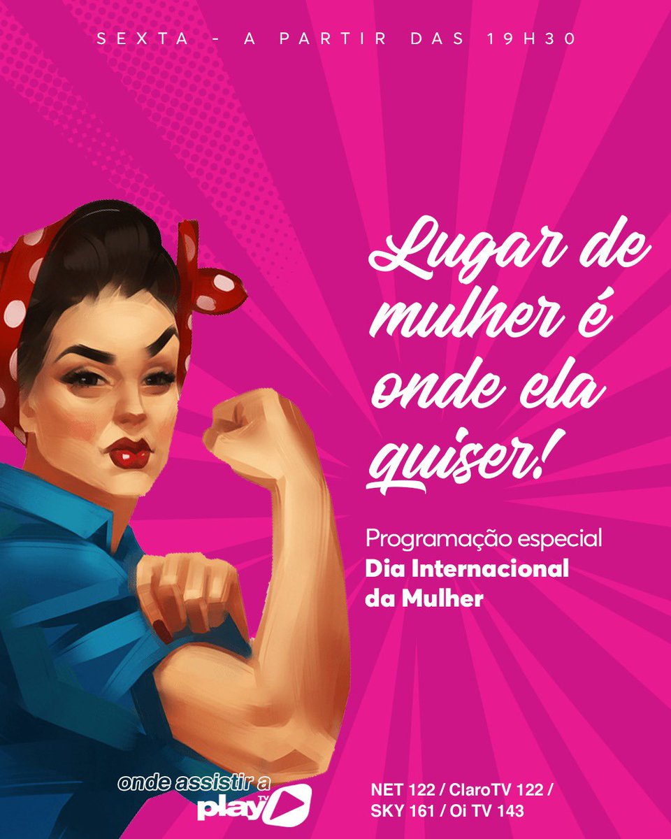 playtv's tweet photo. As mulheres são essenciais para a cultura brasileira e mundial.
Nesta sexta-feira, a partir das 19h30, temos uma programação especial que está imperdível! Confira nas imagens!
#playtv #issoéplaytv #diainternacionaldamulher #teclasap #playnafaixa #playdoc https://t.co/32a9wIFsCL