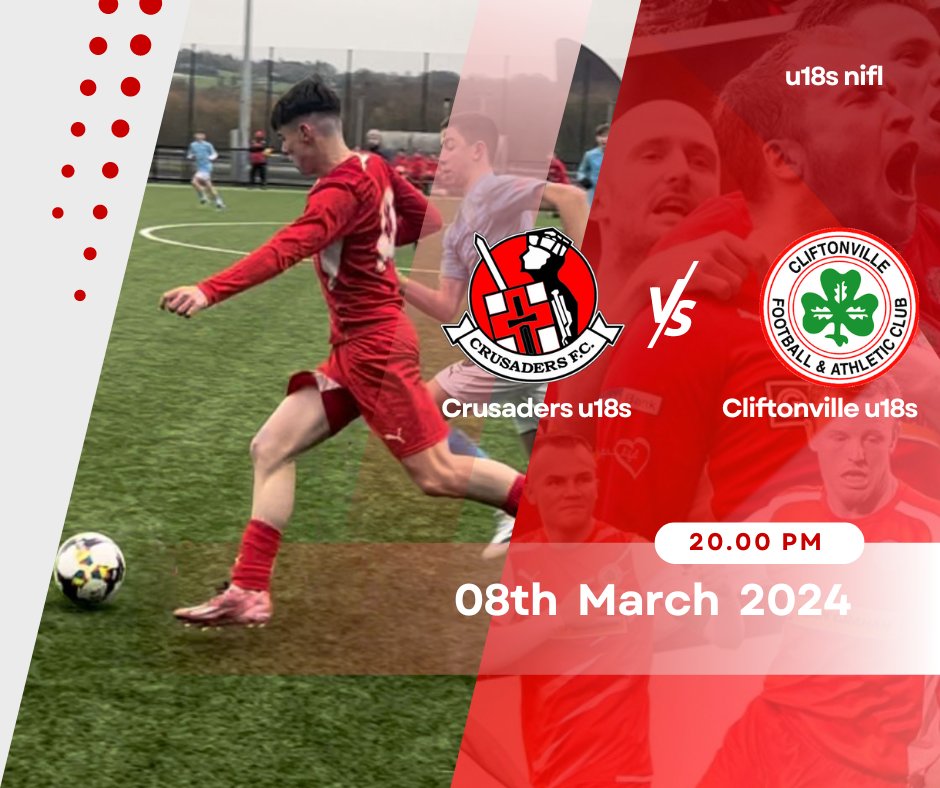 🆚 <a href="/CrusadersFC/">Crusaders Football Club</a>
🏆 u18s <a href="/OfficialNIFL/">NI Football League</a>
🏟️ Seaveiw
🕒 20.00PM