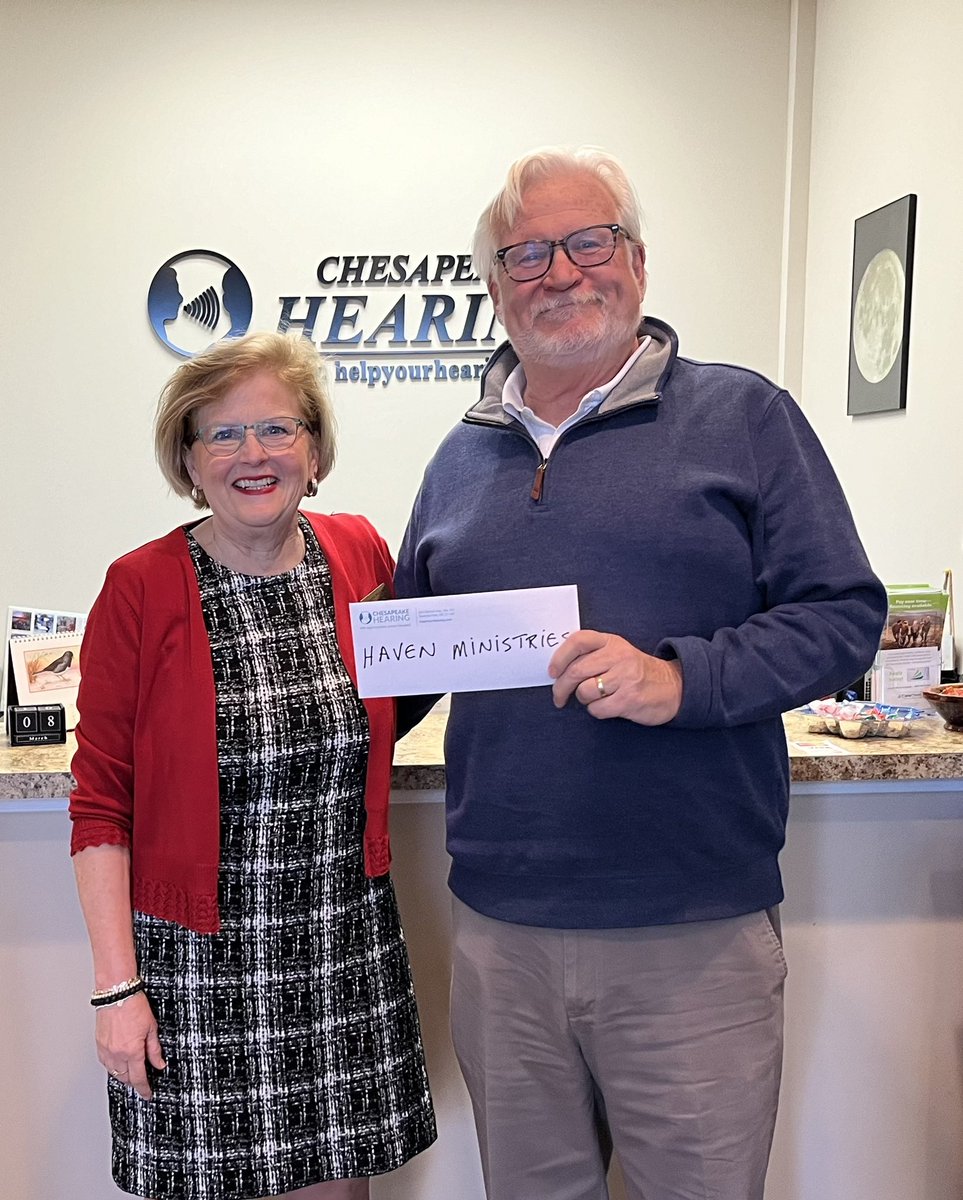 Dr. Caroline Aland, AuD had the pleasure of presenting our January Charity of the Month check to Peter Grim, Executive Director of Haven Ministries. Please consider supporting your local charities as they can always use your support. #chesapeakehearing #betterhearing