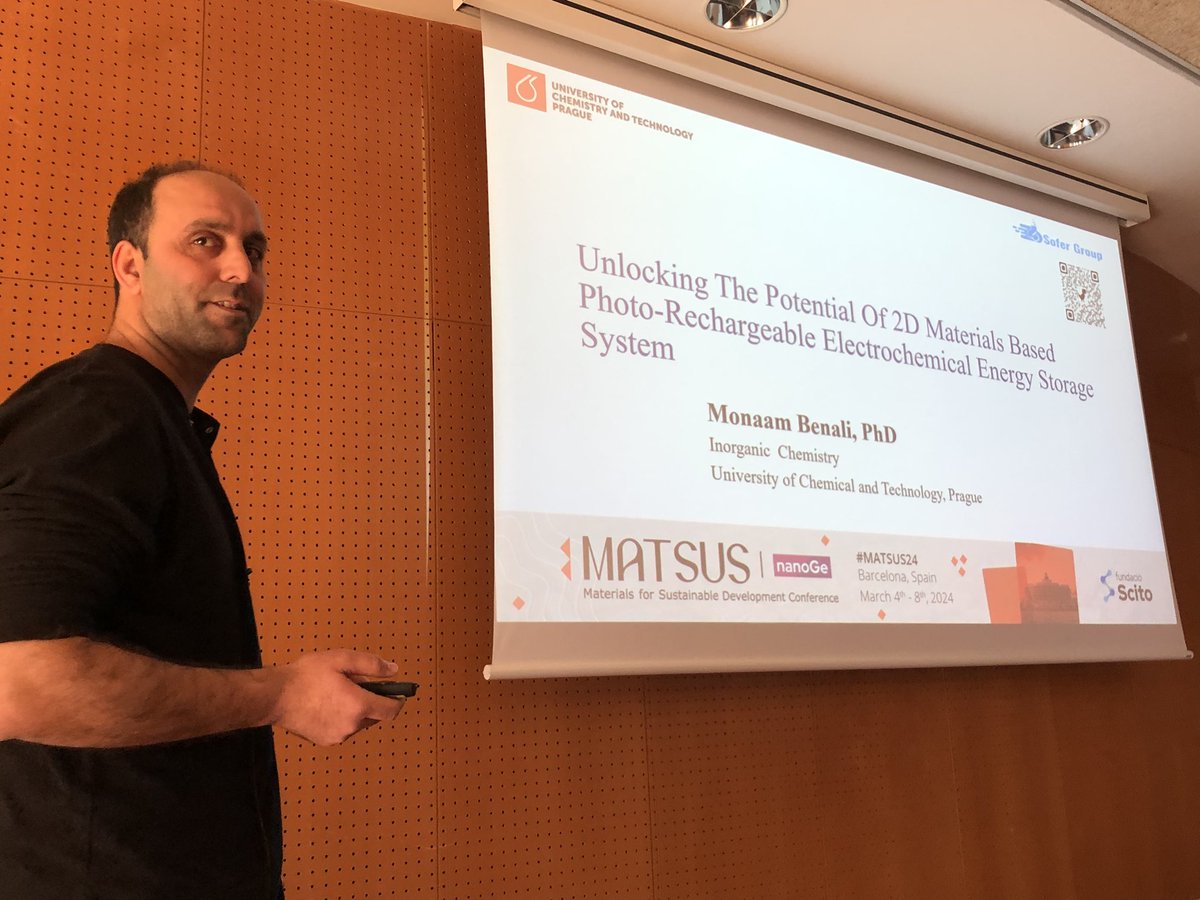 KhezriBahareh's tweet photo. Dr. Monaam Benali from Prof Zdenek @sofergroup @SoferZdenek delivered a great talk at #PhotoMat @nanoGe_Conf this morning. Thanks Monaam for your contribution. @VSCHT https://t.co/2US7JavCWM