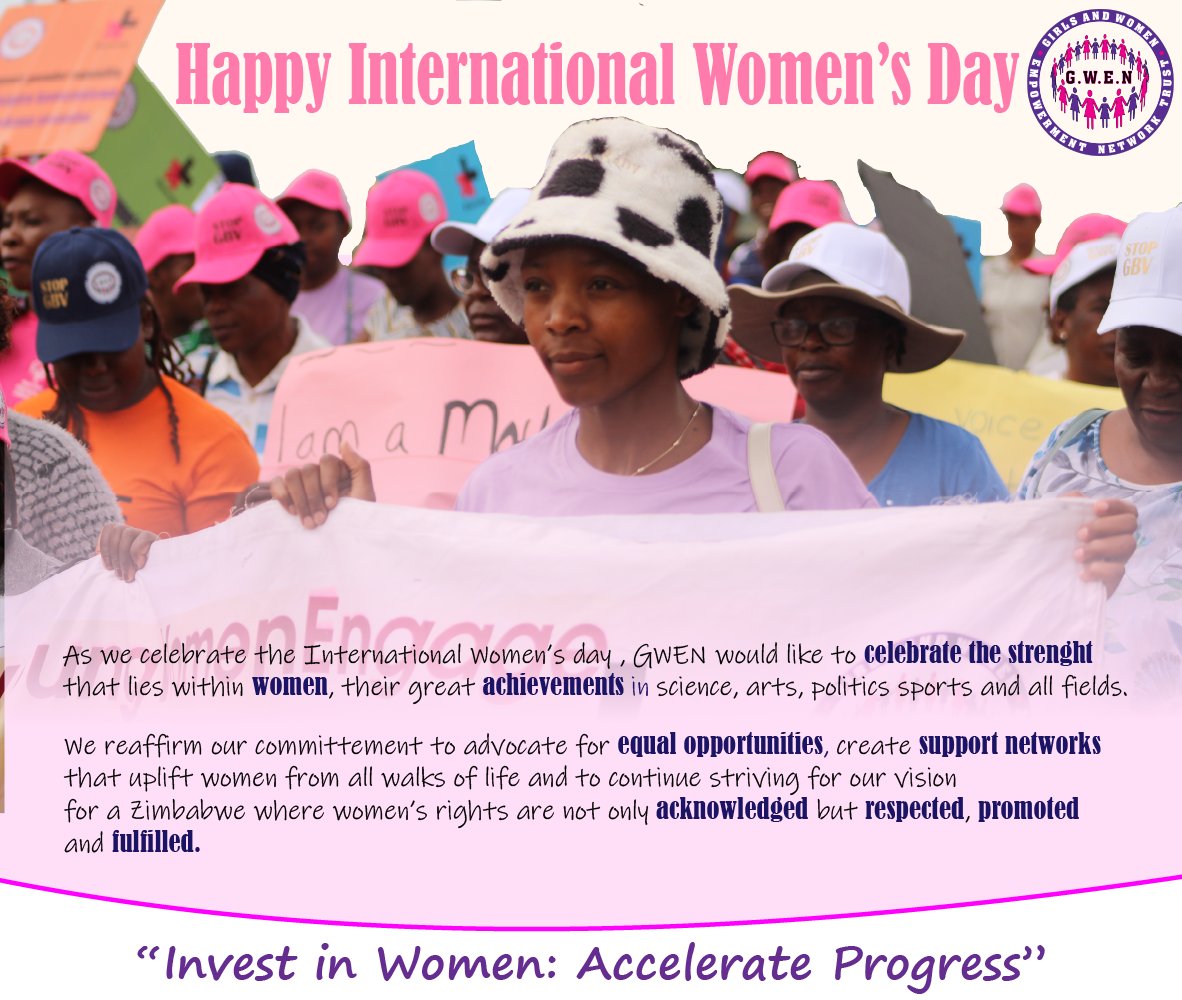 As we celebrate the International Women's Day, GWEN reaffirms its commitment to advocate for equal opportunities, create support networks that uplifts women and to continue striving for our vision for a Zimbabwe were women's rights are respected, promoted and fulfilled.