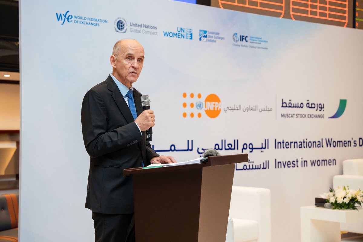 UNFPAGCC's tweet photo. احتفل بالأمس صندوق الأمم المتحدة للسكان في دول مجلس التعاون الخليجي باليوم العالمي للمرأة من خلال مبادرة "رن الجرس من أجل المساواة بين الجنسين" بالشراكة مع بورصة مسقط.

#يوم_المراه_العالمي https://t.co/8cQ7mMTwpI