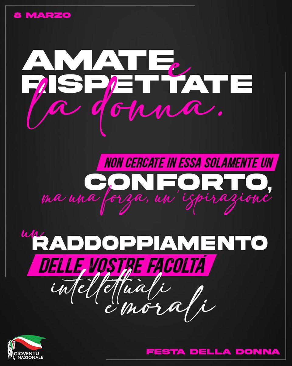 “Amate, rispettate la donna. Non cercate in essa solamente un conforto, ma una forza, una ispirazione, un raddoppiamento delle vostre facoltà intellettuali e morali.”
G. Mazzini #8Marzo #8marzo2024 #festadelladonna