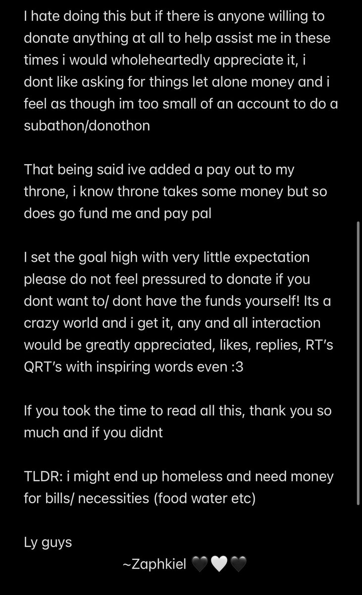 KyokielVT's tweet photo. If you read all this, thank you for your time 🖤🤍🖤 any and all help is dearly noted and appreciated 

Leaving the link in the replies incase it snipes this post, this will also be my pinned for the time being

Tysm   ~Zaphkiel

🔗👇��🙏🏻 https://t.co/Vcpz1rXrCU