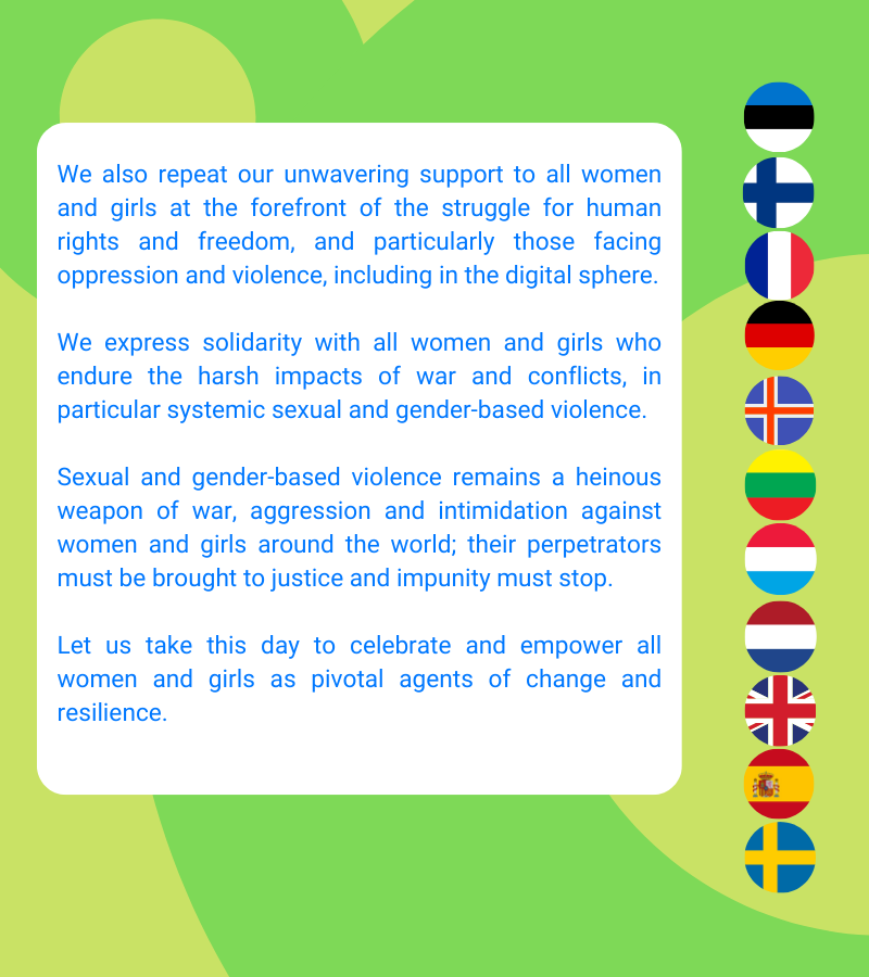 This #InternationalWomansDay, as we honour women worldwide. Let's redouble efforts to educate and empower women and girls and end gender based violence. A joint statement below 👇from #HumanRightsAmbassadors #GenderEnvoys #InvestInWomenAccelerateProgress #RightsFreedomPotential