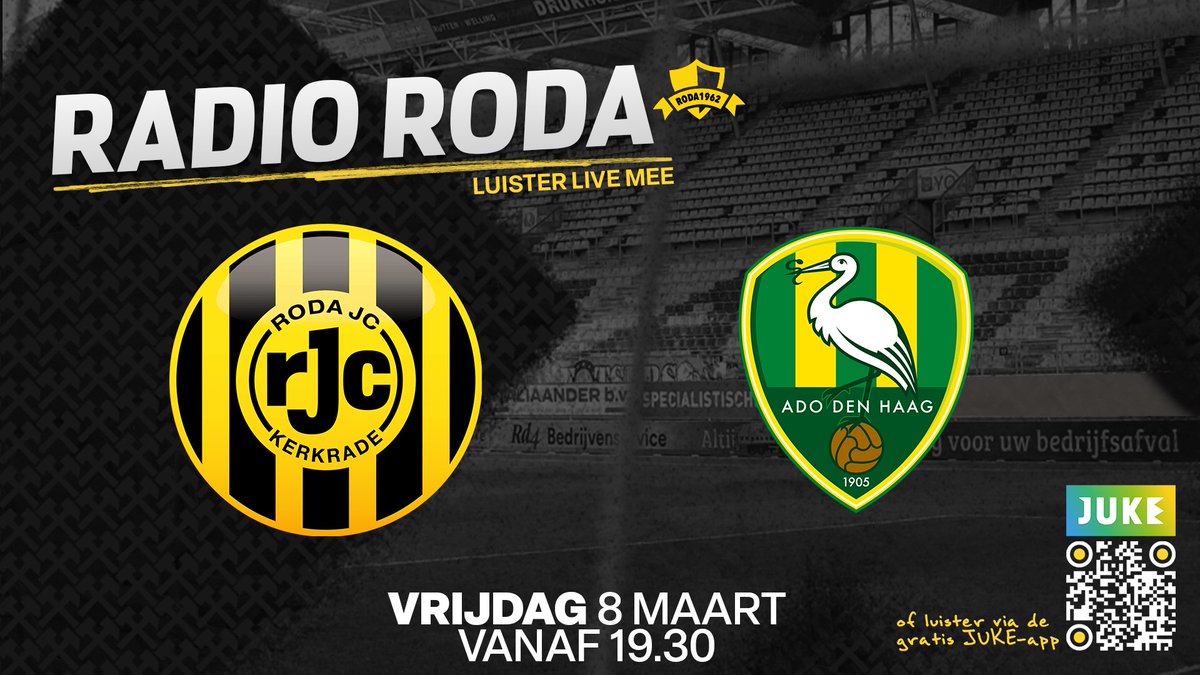 𝑹𝑨𝑫𝑰𝑶 𝑹𝑶𝑫𝑨 🎧

Vanavond niet in de gelegenheid om naar Roda JC - ADO Den Haag te gaan? Luister vanaf 19.30 uur live mee met 𝗥𝗮𝗱𝗶𝗼 𝗥𝗼𝗱𝗮 via JUKE!⤵️

📻 rodajc.nl/radio

🗣 Met in de voorbeschouwing Wesley Spieringhs.

#RodaJC #RadioRoda #KoraalMedia #JUKE