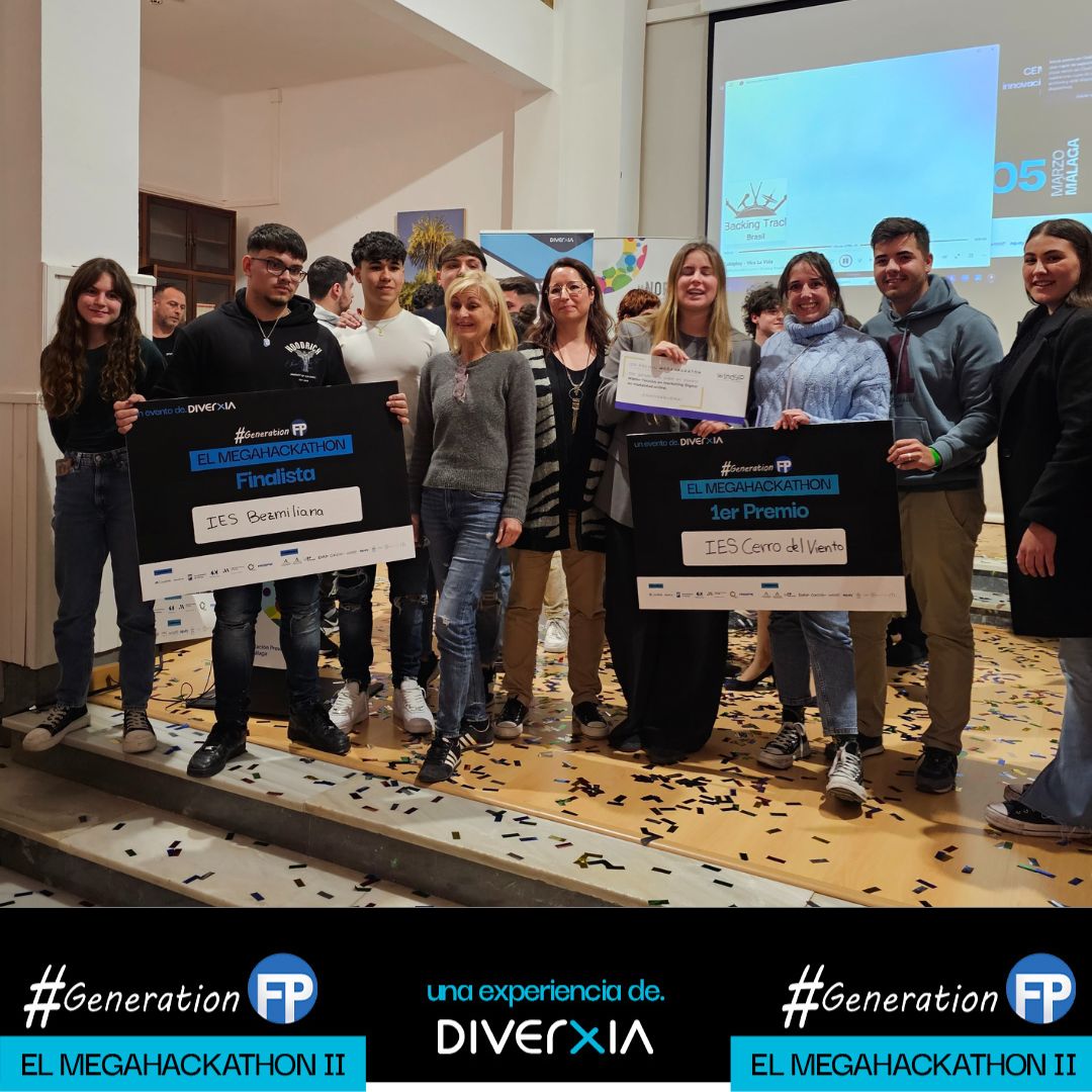 promalaga's tweet photo. El #megahackathon de #GenerationFP reunió el martes en @lanoria_mlg a 300 alumnos de FP de toda Andalucía para presentar el mejor proyecto empresarial. Enhorabuena a los finalistas (@DigitechFP, @EduBezmiliana, @ieslarosaleda e @ieslascumbres) y a @diverxiamlg por la organización https://t.co/sDlHJG9WlS
