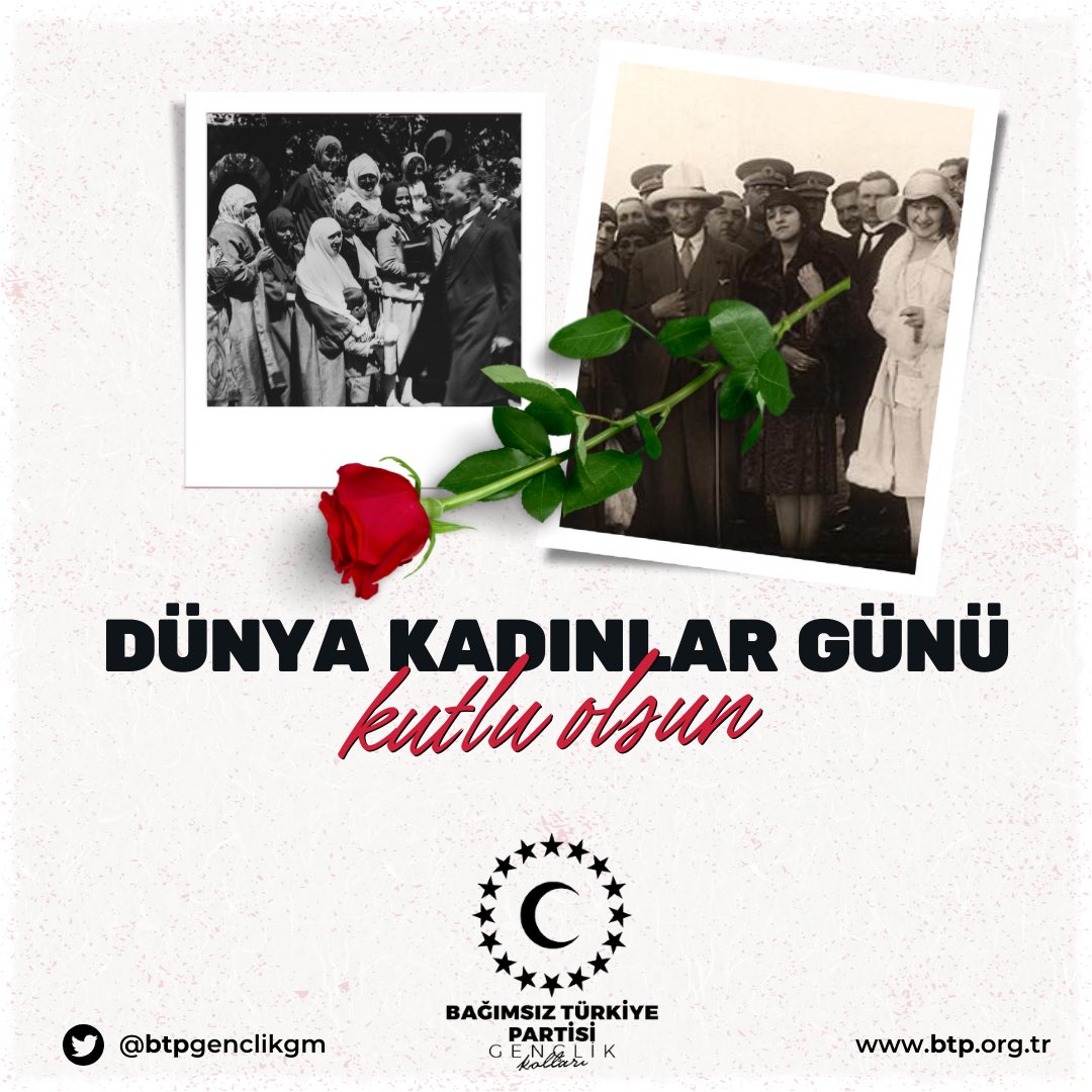 #8MartDünyaKadınlarGünü Kutlu Olsun

"Ey kahraman Türk kadını, sen yerde sürünmeye değil, omuzlar üzerinde göklere yükselmeye layıksın."
Mustafa Kemal Atatürk

"Türk kadını sokakta dilenmeye değil, baş tacı olmaya layıktır."
Prof. Dr. Haydar Baş

#8Mart2024 #Atatürk #HaydarBaş