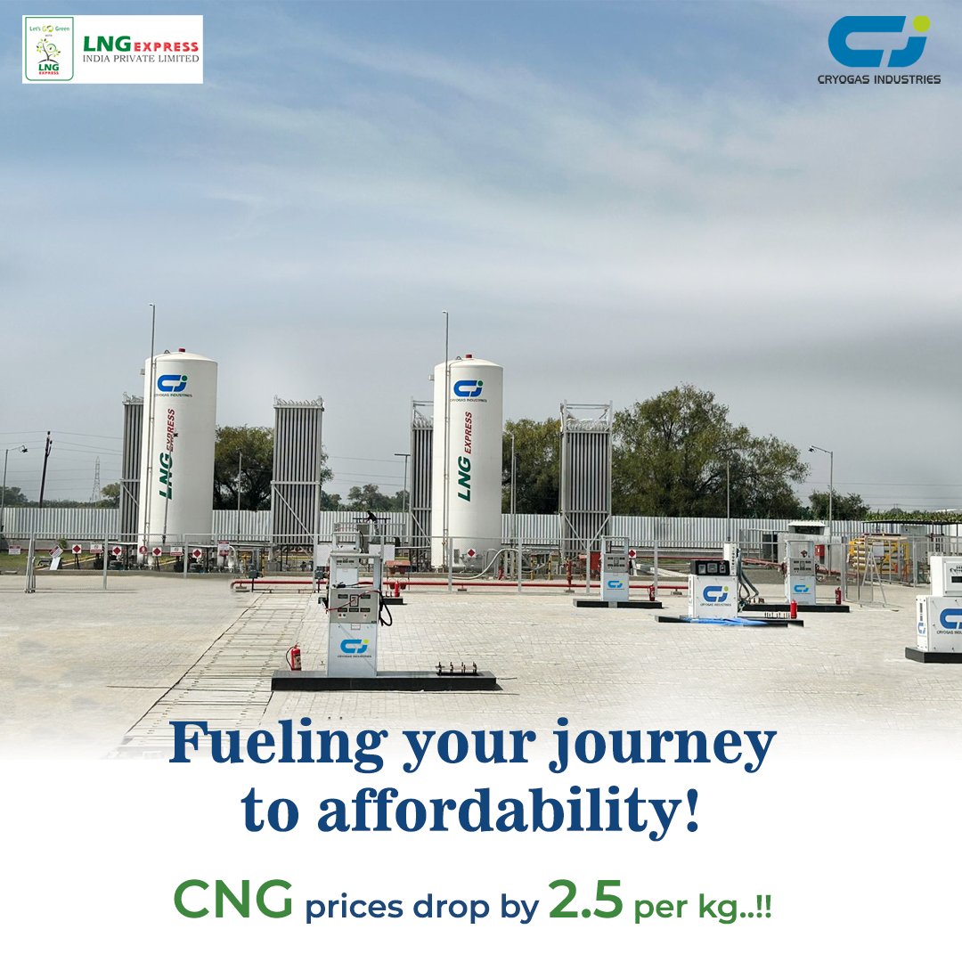 lngexpressindia's tweet photo. Fill up your tank and lighten your wallet! CNG prices slashed by 2.5 per kg! Let the savings begin!

#cng #price #pricedrop #gogreen #fuel #automobileindustry #automobile #CNGStation #greenfuel #savemoney #saveenergy #SaveEnergySaveMoney https://t.co/gp8WHY9YO5