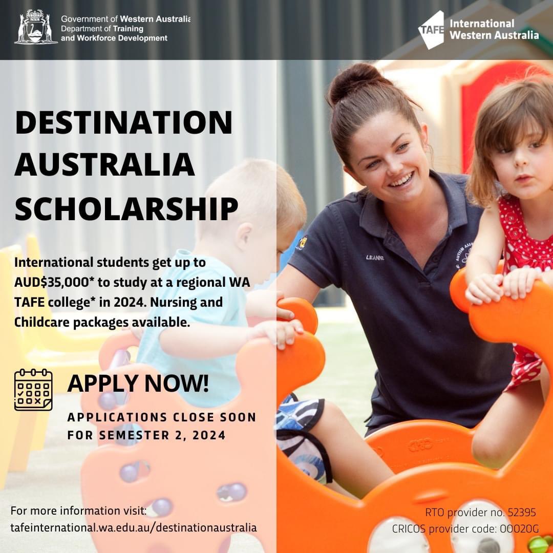 You can get up to AUD$35k to study Nursing and Childcare at a regional Western Australian TAFE college in 2024 Don't miss out! Pls see link for details 👇 bit.ly/3Iz8zNP If you are not applying pls share to reach someone interested