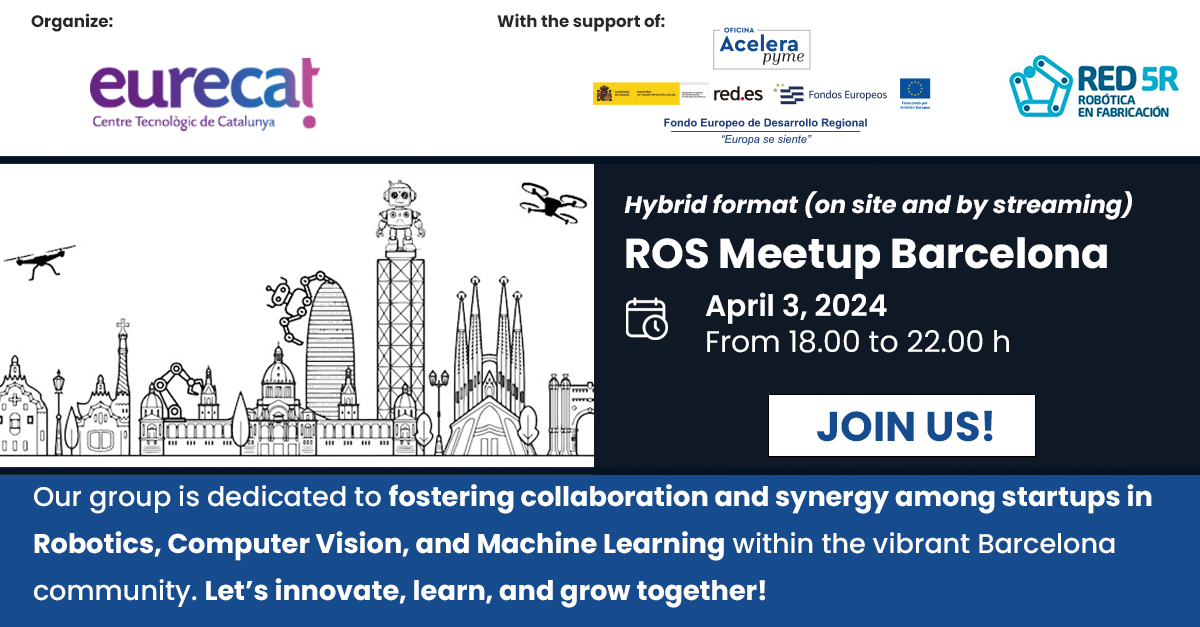Eurecat_news's tweet photo. Do not miss ROS Meetup in Barcelona! The event in collaboration of @Acelerapyme and #RED5R is dedicated to fostering collaboration and synergy among startups in Robotics, Computer Vision, and Machine Learning within the vibrant Barcelona community.
Whether you’re a seasoned expert or just starting your journey in these exciting fields, we invite you to join us!
🗓️3/April 📍Barcelona and streaming
https://t.co/4vmIt2x7HT