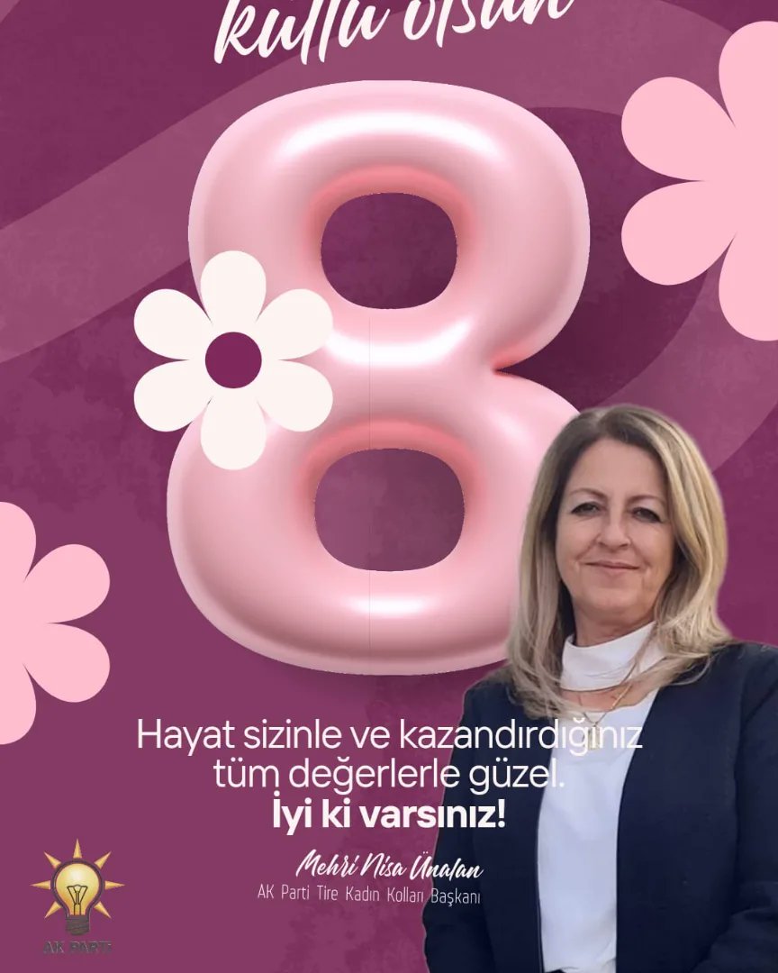 Sevgi, şefkat ve fedakarlığın sembolü, toplumun en önemli yapı taşı olan kadınlarımızın 8 Mart Dünya kadınlar Günü'nü kutluyorum.
Sağlık mutluluk dileklerimle. 🌸🌸

#8Mart #DünyaKadınlarGünü
<a href="/MeralUnalan/">Meral Ünalan🇹🇷</a>