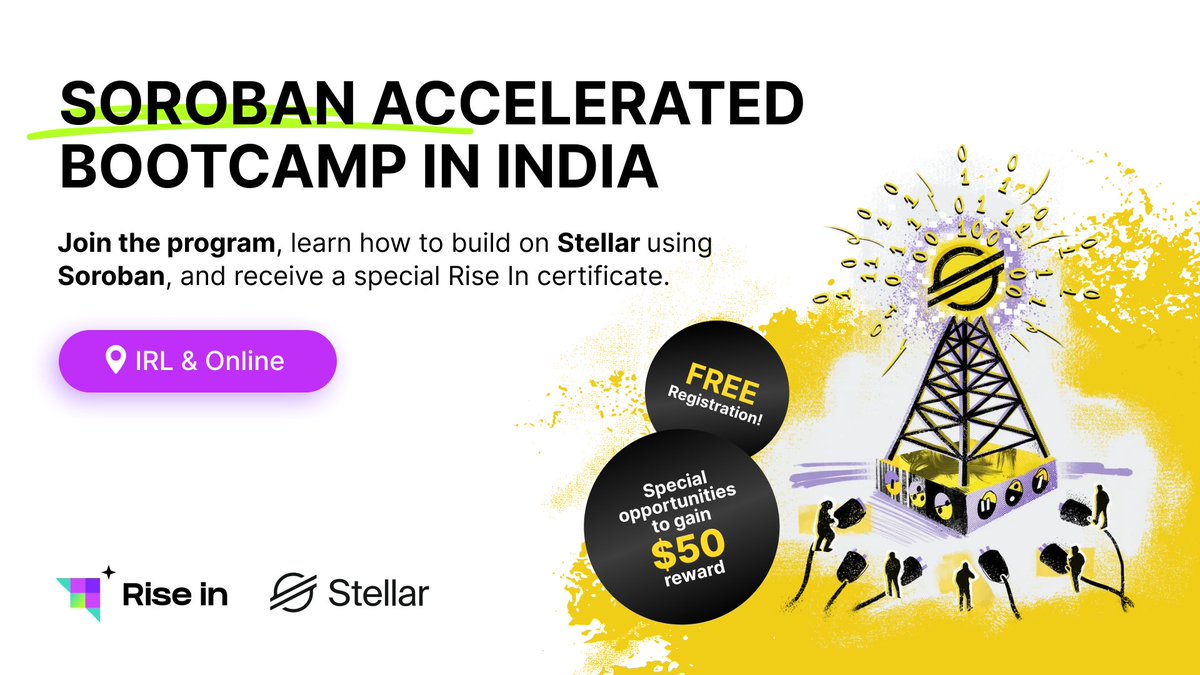 Exciting news for Indian developers! 🇮🇳

We are super pumped to launch the 1st ever <a href="/SorobanOfficial/">bad</a> Accelerated Bootcamp in India with <a href="/StellarOrg/">Stellar</a>!

➡️ Enroll now: risein.com/bootcamps/soro…

🔥 Master Soroban &amp; build on Stellar for FREE
🏗️ Attend hands - on workshops, build