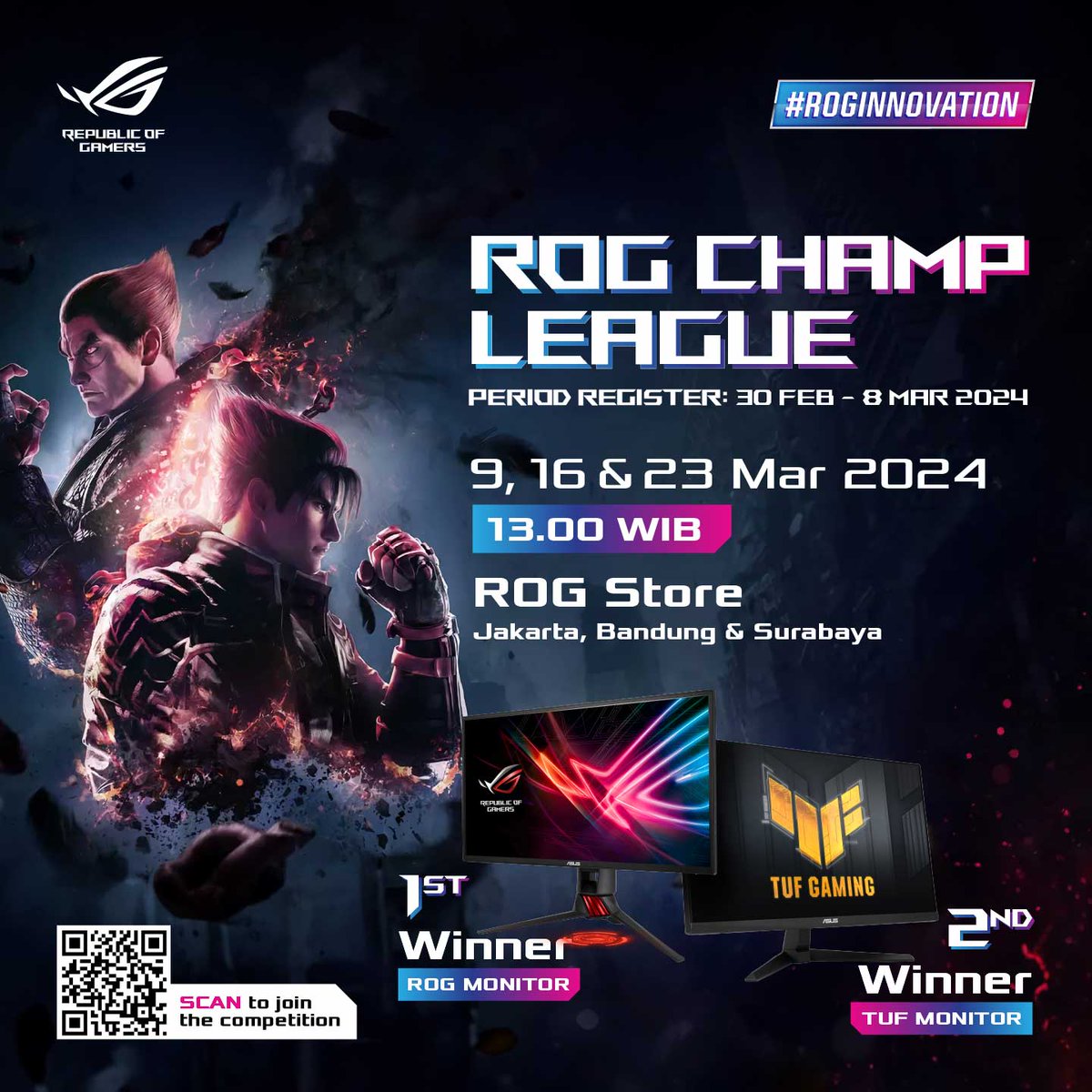 Champions, ayo ikuti dan ramaikan ROG Champ League! Pendaftaran peserta ada di link : linktr.ee/rog_champ_leag… •Surabaya : duniagames.co.id/info/ROG_Champ… •Jakarta : duniagames.co.id/info/ROG_Champ… •Bandung : duniagames.co.id/info/ROG_Champ… #WeAreROG #TeamROG #ROGChampLeague