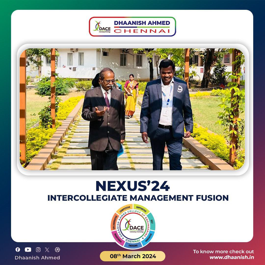 “Capture the moments! Share your excitement with captivating pictures from the NEXUS ‘24 Intercollegiate Management Fusion celebration on March 8, 2024 in Dhaanish Ahmed Chennai . 📸🎊 #NEXUS24 #ManagementFusion #MemorableMoments #dhaanishahmedchennai #culturals