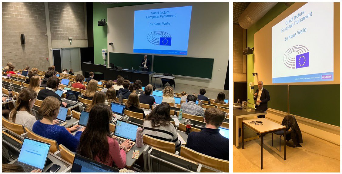 VanHeckeSteven's tweet photo. 🗣️ Lecture by guest professor Klaus Welle on political system 🇪🇺 @KU_Leuven 

💡 Insightful broad picture &amp; precise practical experience  = masterclass political science / EU studies 📚 https://t.co/klABIOYrVs