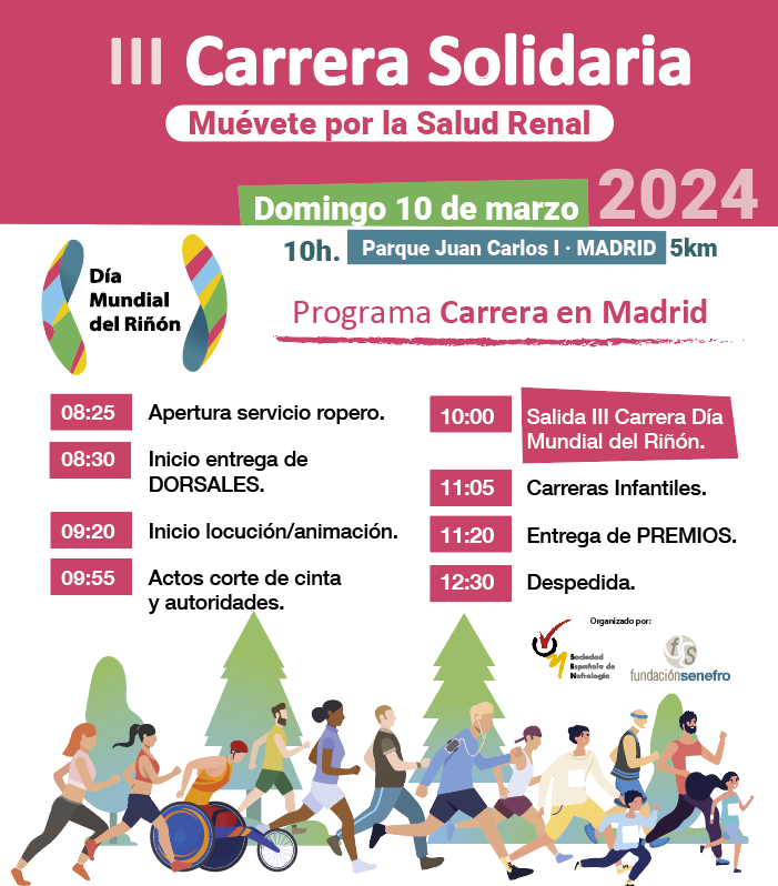 S.E.N. Nefrología (@senefrologia) on Twitter photo ¡Madrid! Sprint final para la CARRERA SOLIDARIA del #DiaMundialdelRiñón #CarreraDMR <a href="/ONT_esp/">Organización Nacional de Trasplantes</a> <a href="/FNALCER/">Fed. Nac. ALCER oficial</a> <a href="/SEDENenfermeria/">SEDEN</a> @friat_es
¿Estáis preparados? Nos vemos mañana día 10 en el parque Juan Carlos I de Madrid #WorldKidneyDay
👋 40°27’42.6″N 3°36’36.1″W
Programa previsto: ¡Madrid! Sprint final para la CARRERA SOLIDARIA del #DiaMundialdelRiñón #CarreraDMR <a href="/ONT_esp/">Organización Nacional de Trasplantes</a> <a href="/FNALCER/">Fed. Nac. ALCER oficial</a> <a href="/SEDENenfermeria/">SEDEN</a> @friat_es
¿Estáis preparados? Nos vemos mañana día 10 en el parque Juan Carlos I de Madrid #WorldKidneyDay
👋 40°27’42.6″N 3°36’36.1″W
Programa previsto: