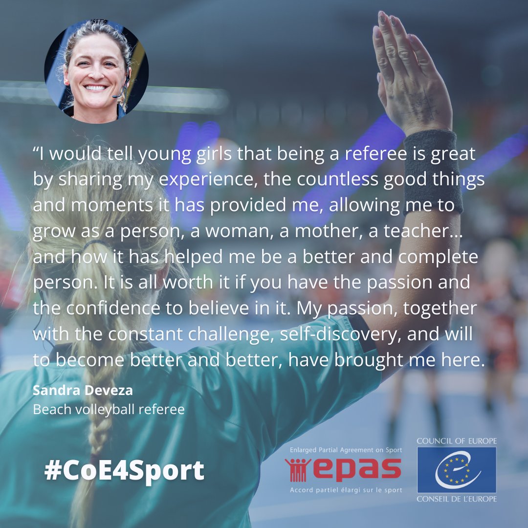 The importance of passion for the sport and the constant challenges in officiating –

@sdeveza, Beach volleyball referee, at the roundtable on women and refereeing

#CoE4Sport
