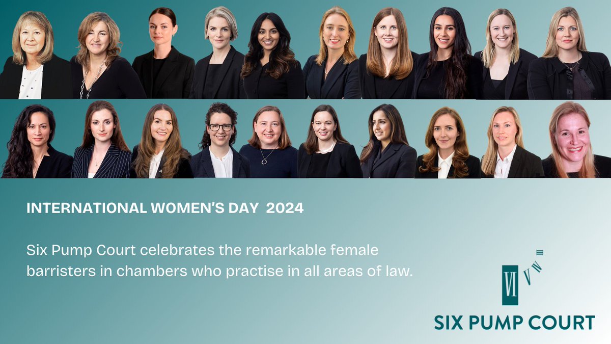 We celebrate the remarkable women barristers in chambers who practise in all areas of law. This year they've achieved success at all levels with their diverse, busy & successful practices. Happy #IWD2024! Celebrate our wonderful female barristers with us 6pumpcourt.co.uk/six-pump-court…