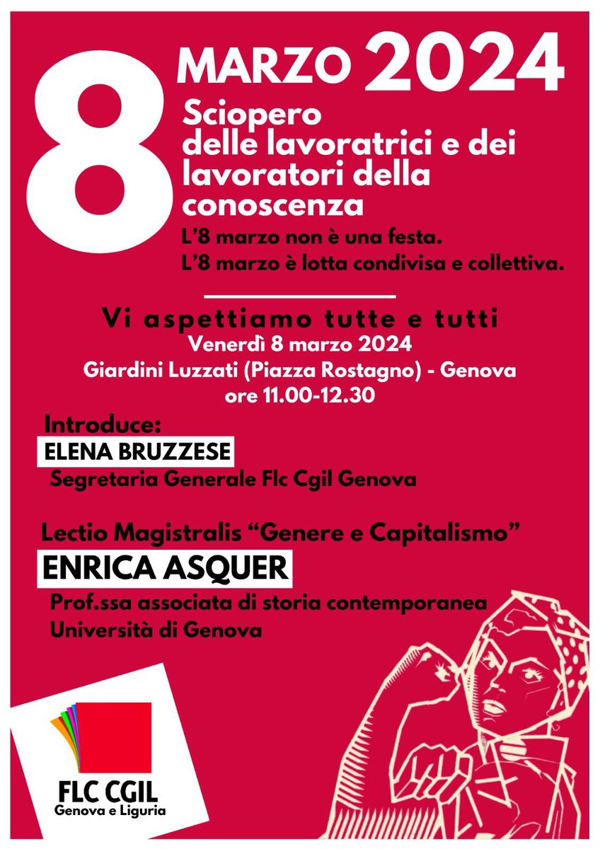 michelataxistro's tweet photo. Per celebrare #lottomarzo sono in piazza a Genova aderendo allo sciopero lanciato da #flcCgil Genova e @Cgil_Liguria ascoltando la lectio magistralis ‘Genere e Capitalismo’
C’è il sole! Il giorno giusto per lottare insieme, che è meglio
@cgilnazionale https://t.co/6AtyUYJ2HS