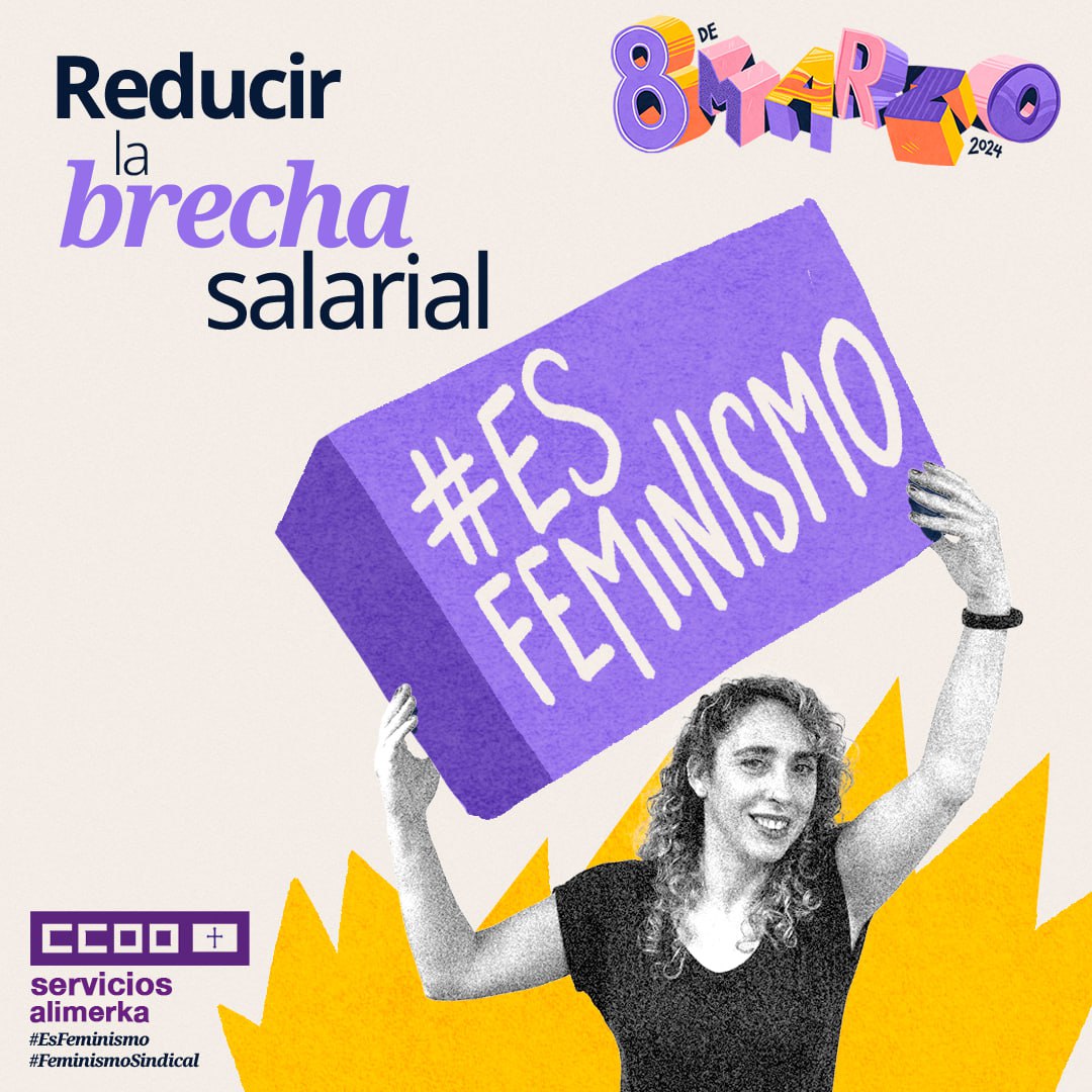 ❌Decimos NO a tener que optar a peores empleos que los hombres.

❌Decimos NO a contratos de jornada parcial.

En empresas como #Alimerka, donde la mayoría de la plantilla somos mujeres, también existe brecha salarial.

¡Sindicadas somos más! 🔥
#EsFeminismo #FeminismoSindical