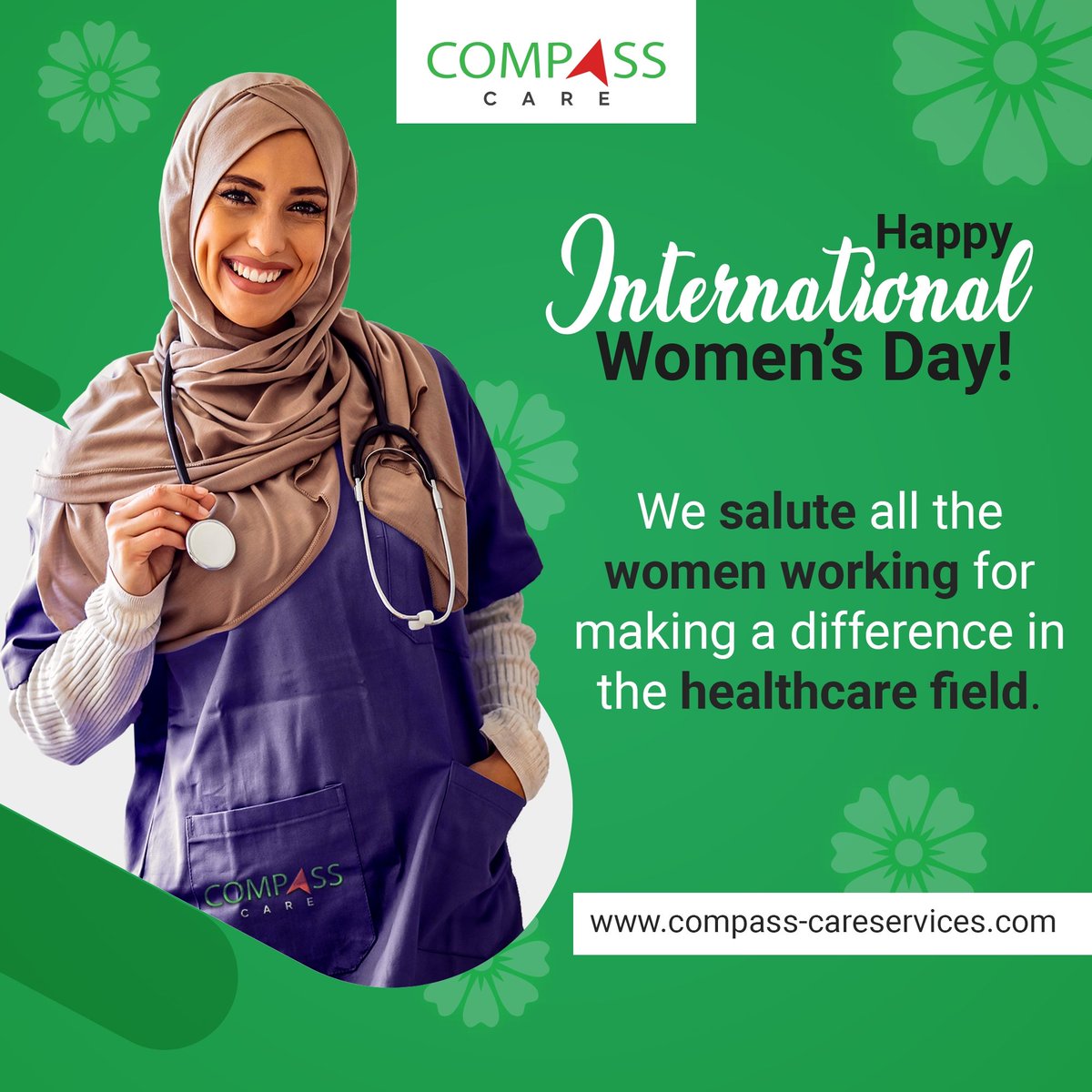 COMPASS CARE celebrates International Women's Day! 

Today, we salute all the women working tirelessly to make a difference in the healthcare field. Your dedication, compassion, and expertise inspire us every day. 
#InternationalWomensDay #WomenInHealthcare #CompassCare