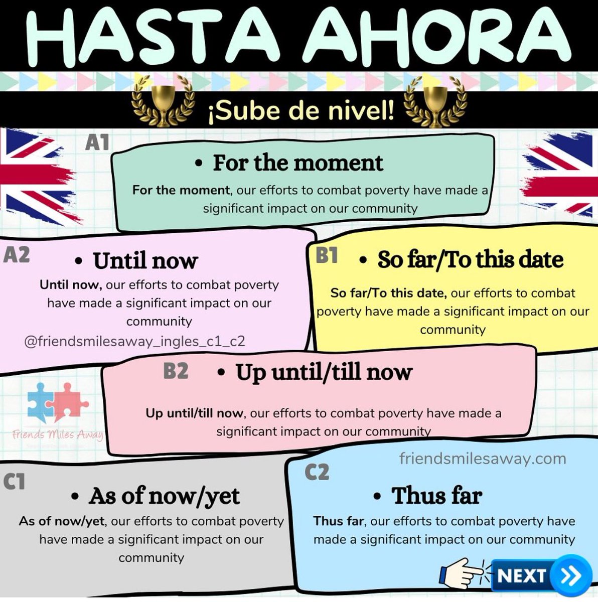 friendsmilesaw's tweet photo. ¿Eres de los que siempre usa “until now” para decir “hasta ahora”? Hay muchas más opciones que te harán lucirte en los #examenesavanzados #inglesavanzado #nivelC1 #nivelC2 https://t.co/Ks9vPqfDPh