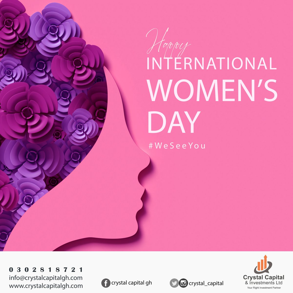 Crystal_Capital's tweet photo. Wishing all our women a Happy International Women's Day.
#BeMoneyWise #Money #Invest
#Rightpartner  #Crystalcapital
#AskUsHow 0302818721/0501447727 https://t.co/C9aDjecSMB