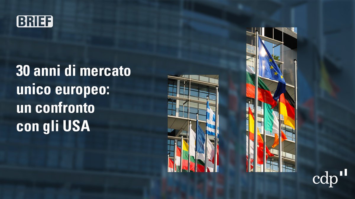 GruppoCDP's tweet photo. Il mercato unico 🇪🇺 ha compiuto 30 anni. In sua assenza il PIL 🇪🇺 sarebbe dell’8% inferiore dei livelli attuali. Come può aiutarci a raggiungere gli obiettivi della #transizioneecologica senza allargare le divergenze economiche? 

Leggi il nuovo #CDPBrief 
https://t.co/pD2JZCPKhN https://t.co/S0U5wryXhn
