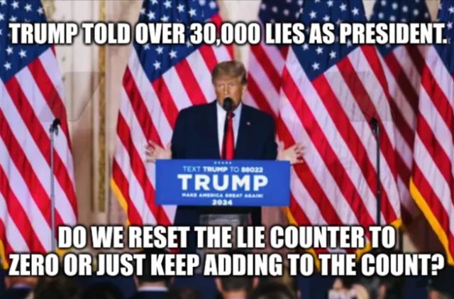 Meet the LIAR in chief ⬇️⬇️⬇️

Trump’s false or misleading claims total 30,573 over 4 years - The Washington Post

When The Washington Post Fact Checker team first started cataloguing President Donald Trump’s false or misleading claims, we recorded 492 suspect claims in the first