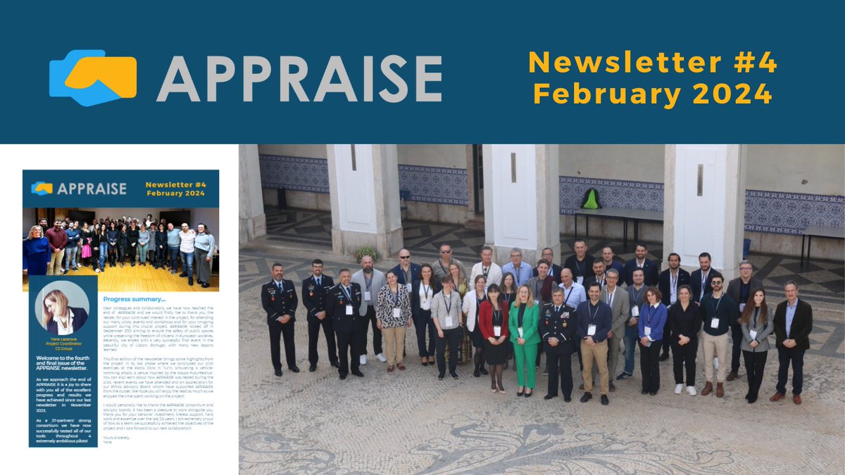 📣We are pleased to announce the release of our final project newsletter! This edition includes highlights from the last phase of the project, conclusions on our recent pilot and info on how to keep in touch with #APPRAISE. 👉appraise-h2020.eu/node/130 #H2020 #EUSecurityResearch